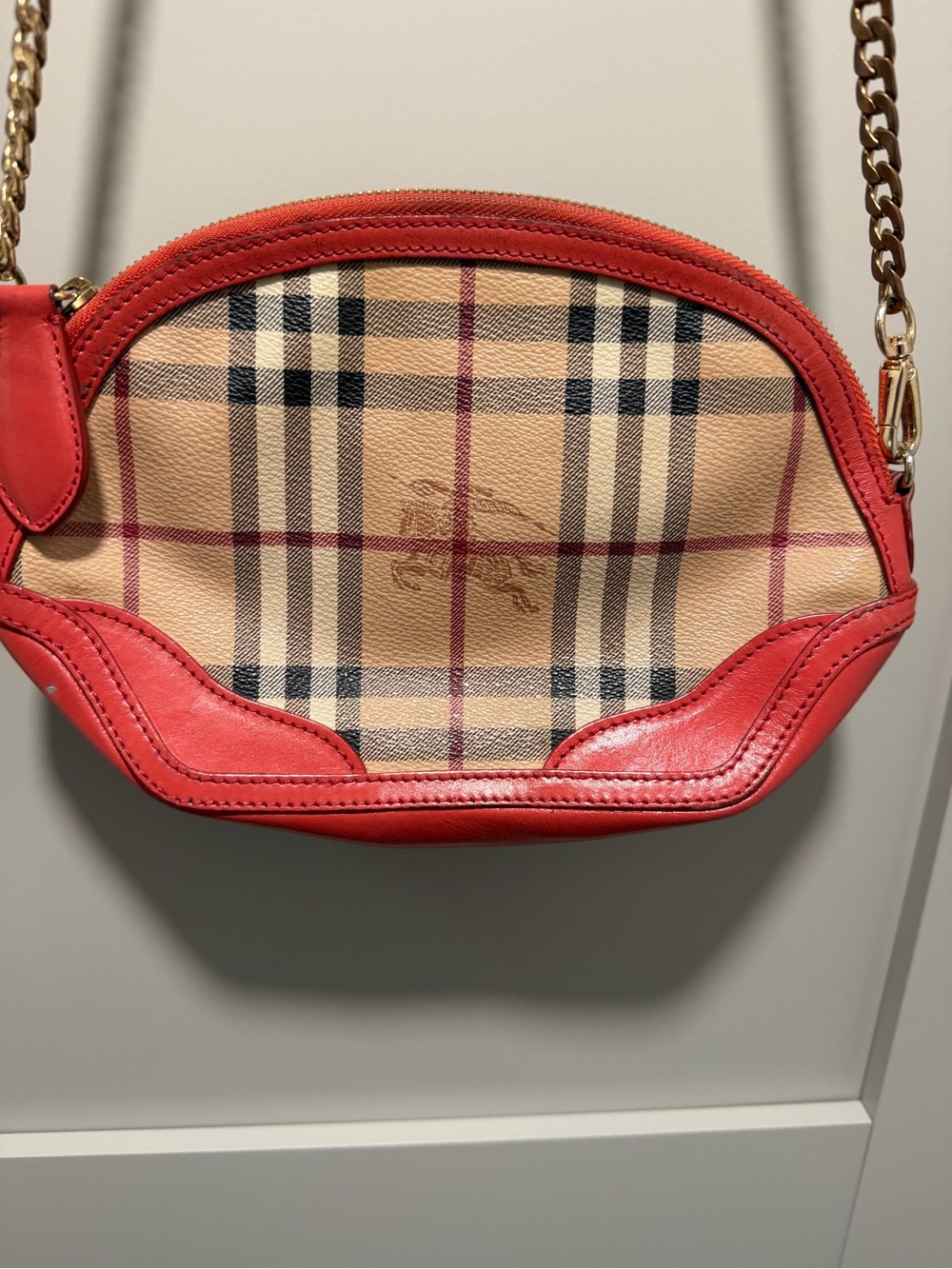 Authenticated Burberry Red Trim Vintage Check Crossbody Bag
